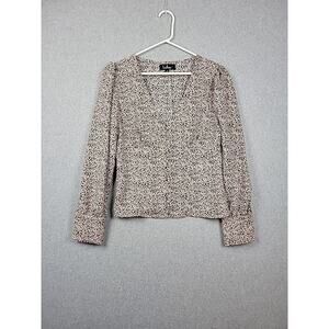 Lulu’s Beige Speckled Long Sleeve V Neck Button Up Casual Shirt Women's Medium